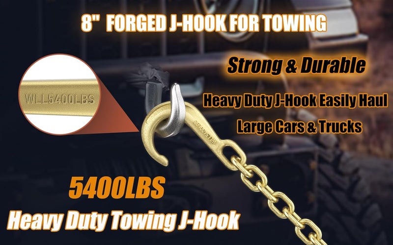 AODESTINY 2PCS 8" Heavy Duty J Hooks for Towing, Yellow Zinc Plated Tow J Hook Grade 70 Clevis J Hook for Transport Chain, 5400LBS Capacity Heavy Load - Image 5